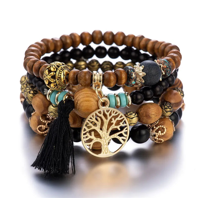 Pulsera Árbol de la Vida Cadena Mujer Perlas negras