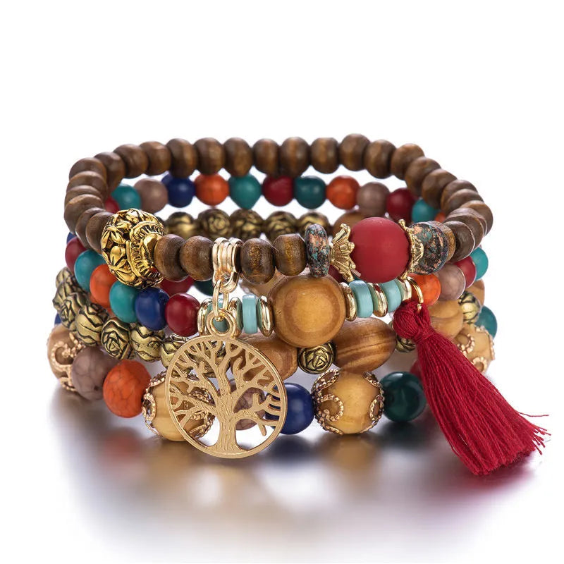 Pulsera Árbol de la Vida Cadena Mujer Perlas rojas