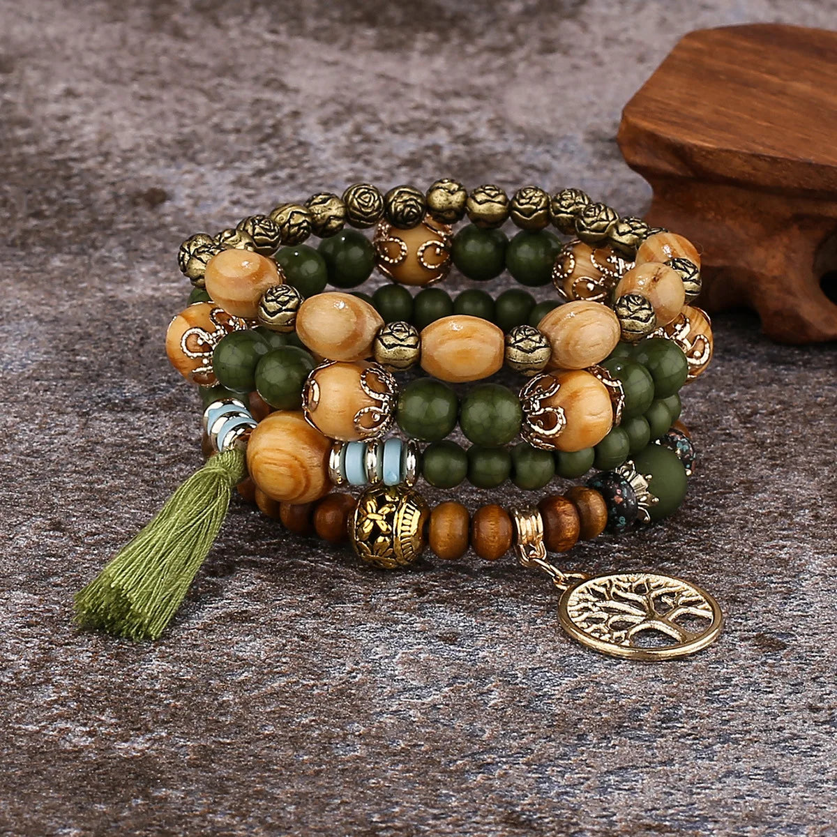 Pulsera Árbol de la Vida Cadena Mujer Perlas verdes
