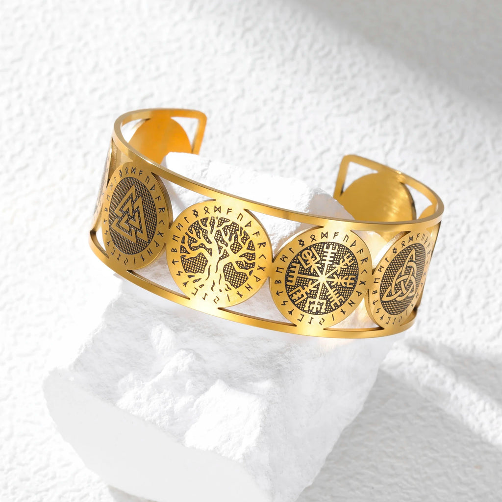 Pulsera árbol de la vida de estilo nórdico adornada con runas doradas