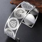 Pulsera árbol de la vida de estilo nórdico adornada con runas plateadas