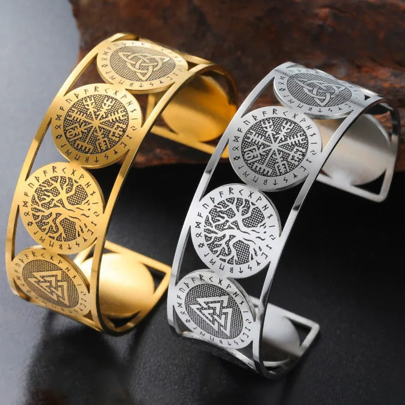 Pulsera árbol de la vida de estilo nórdico adornada con runas doradas