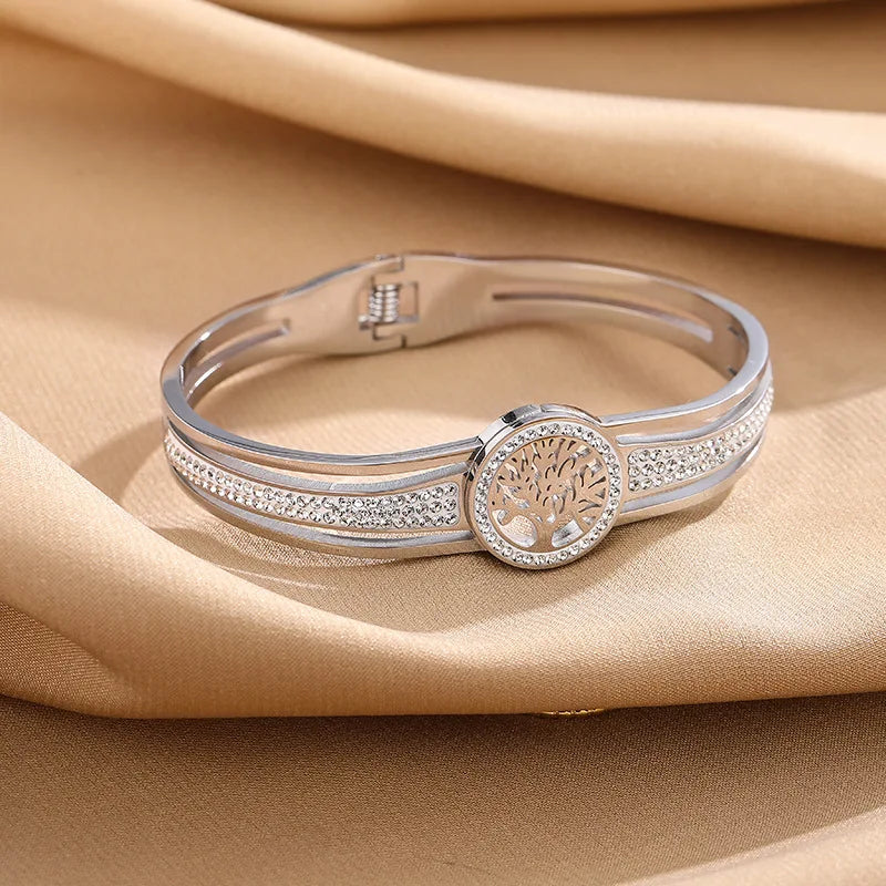 Pulsera con Árbol de la Vida y Cristal plateado