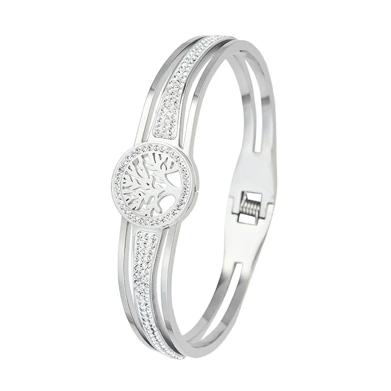 Pulsera con Árbol de la Vida y Cristal plateado