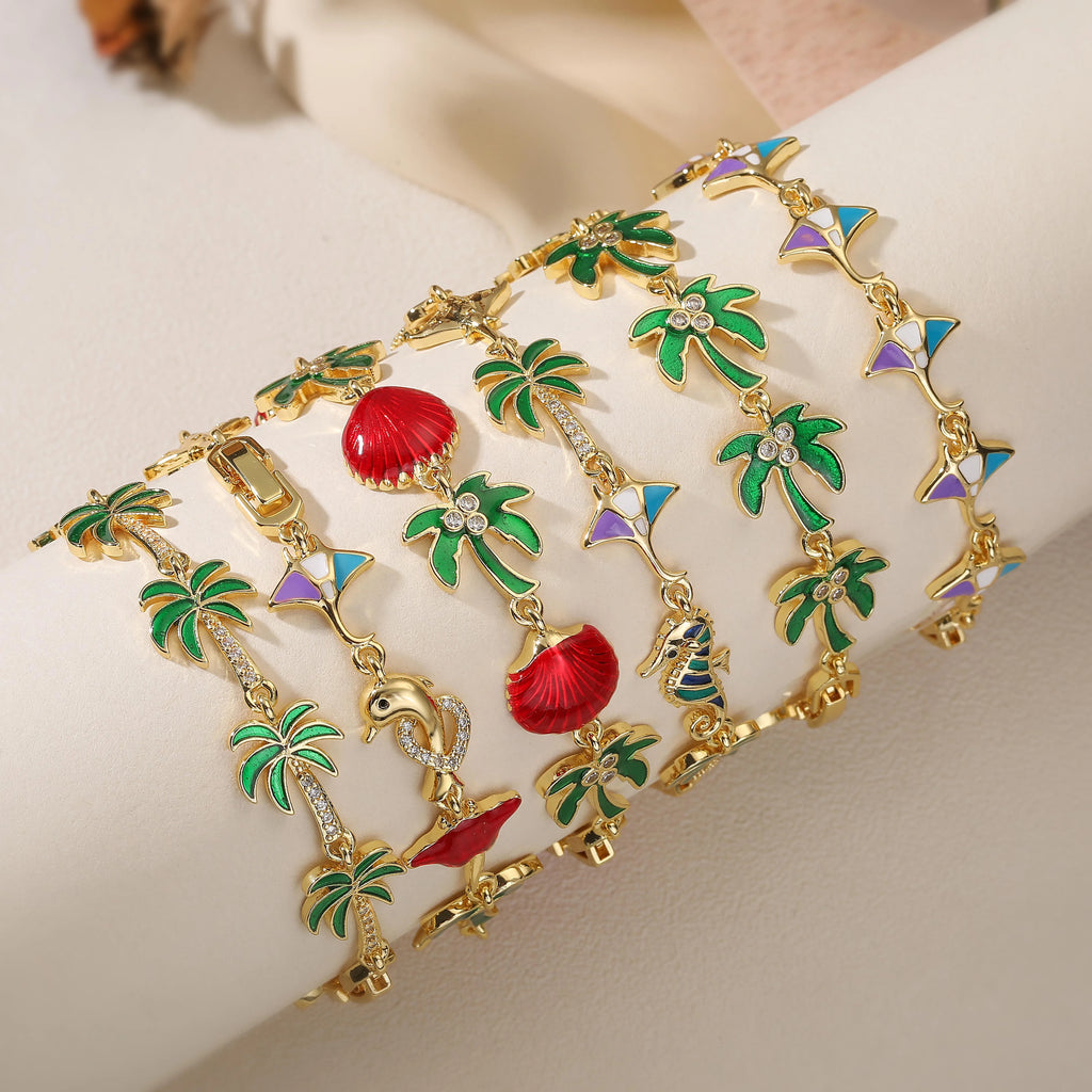 Pulsera con charms de palmeras en esmalte verde