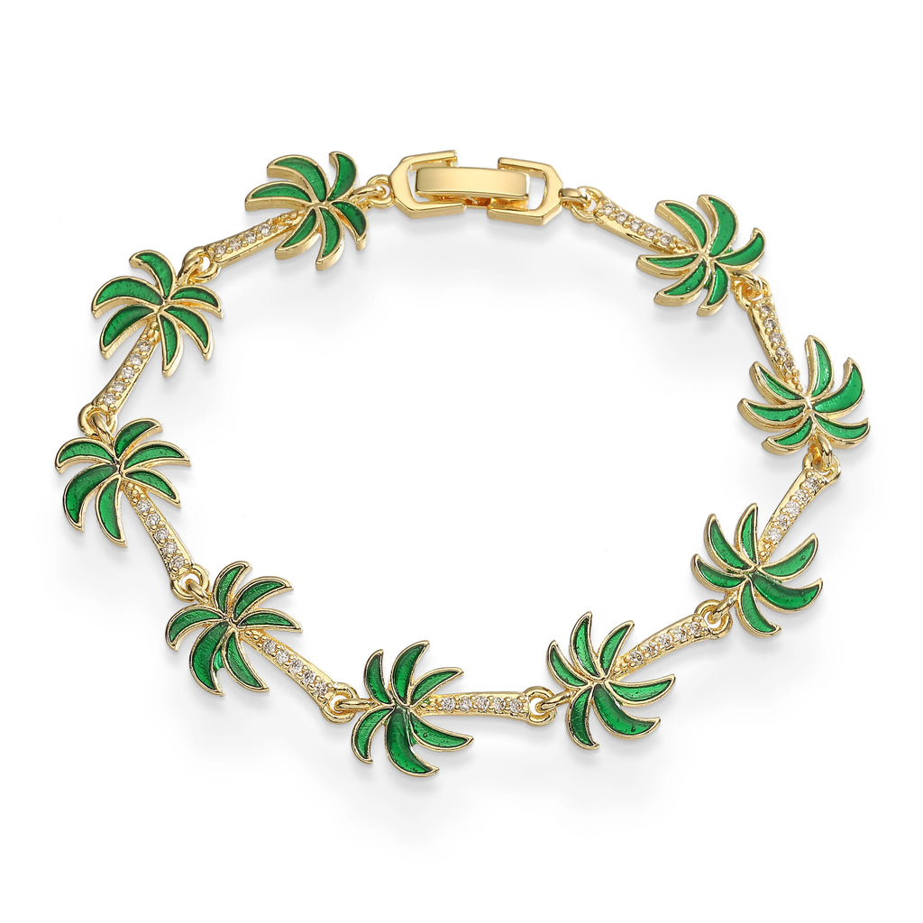 Pulsera con charms de palmeras en esmalte verde