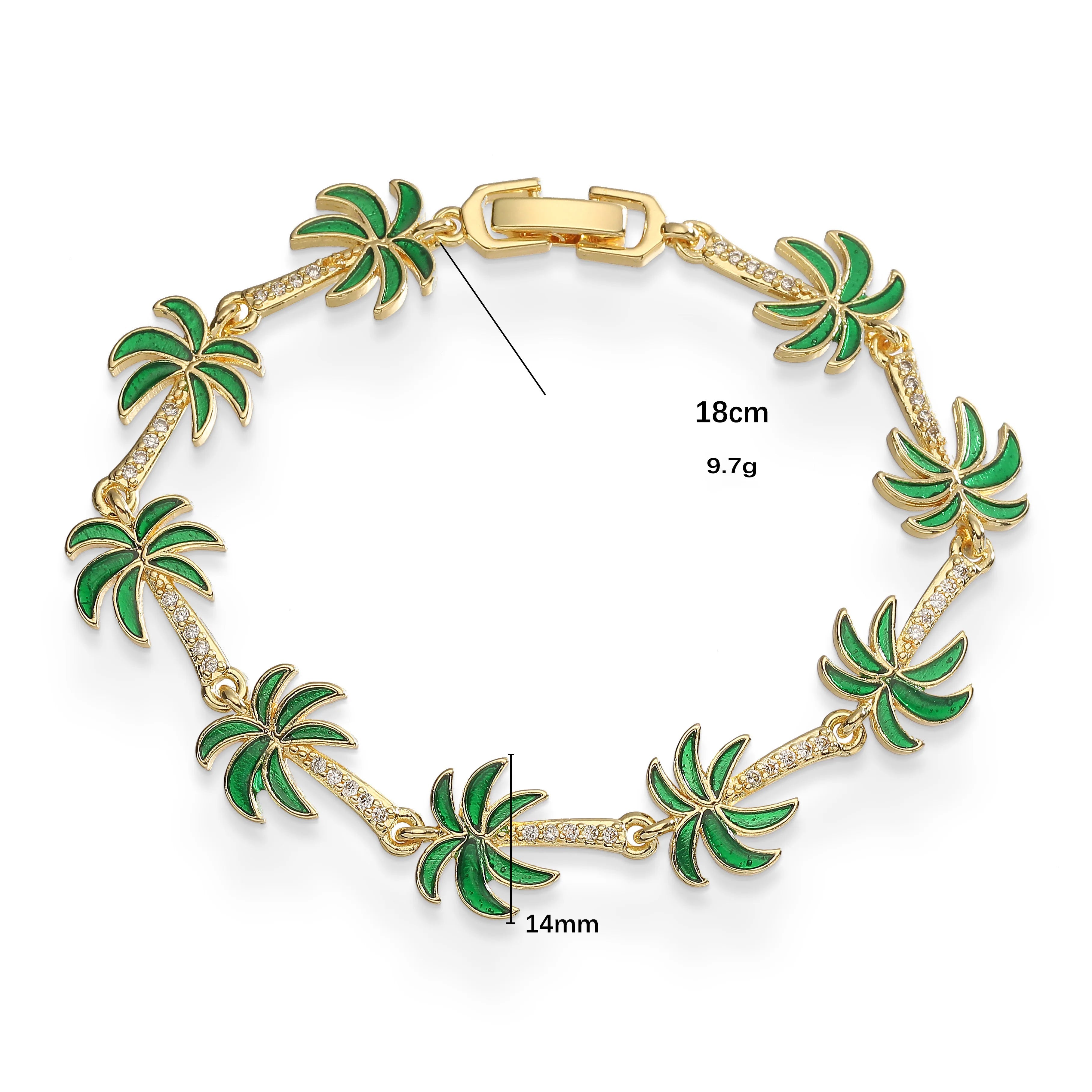 Pulsera con charms de palmeras en esmalte verde