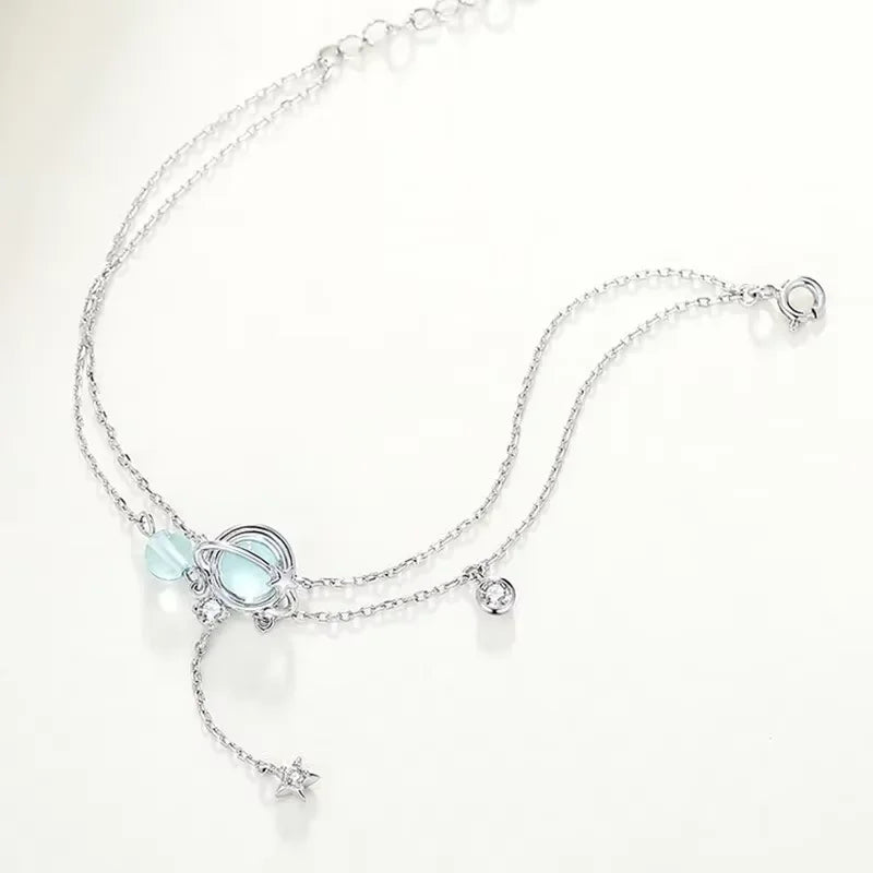 Pulsera con Cristal Piedra de Luna y Estrellas en Circonio