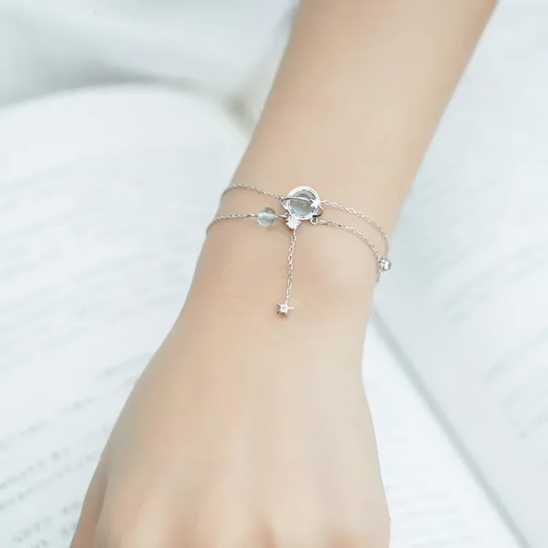 Pulsera con Cristal Piedra de Luna y Estrellas en Circonio