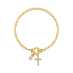 Pulsera con cruz y piedra de nacimiento