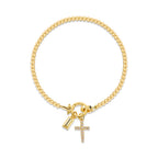 Pulsera con cruz y piedra de nacimiento