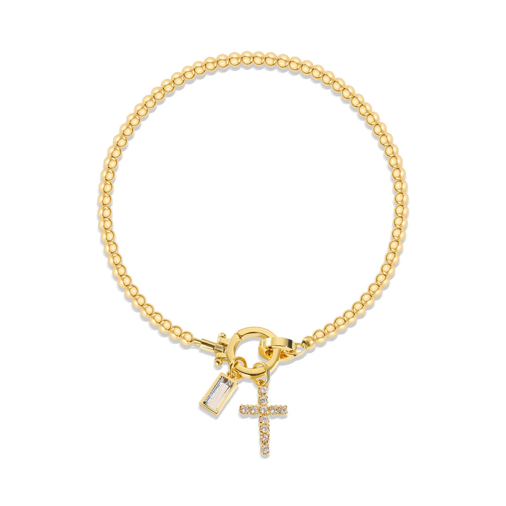 Pulsera con cruz y piedra de nacimiento