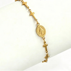 Pulsera con medalla de la Virgen María y cruz de oro