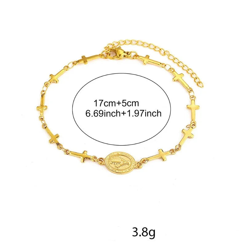 Pulsera con medalla de la Virgen María y cruz 
