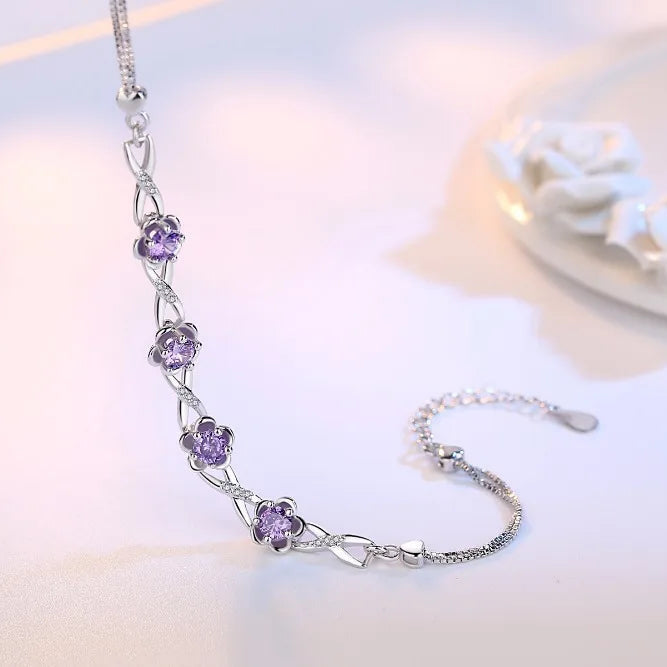 Pulsera con Finas Flores en Circonio violeta