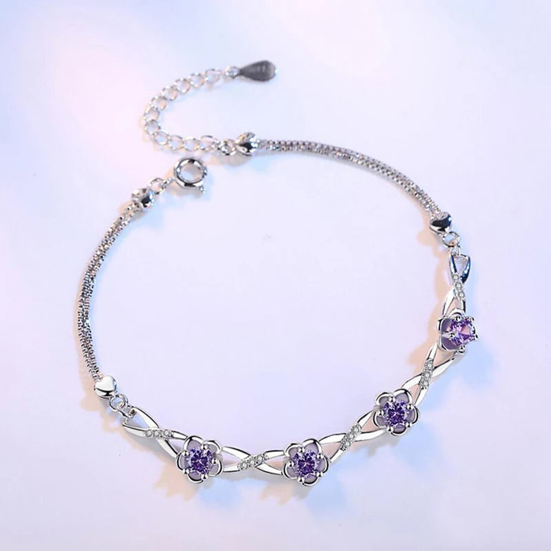 Pulsera con Finas Flores en Circonio violeta