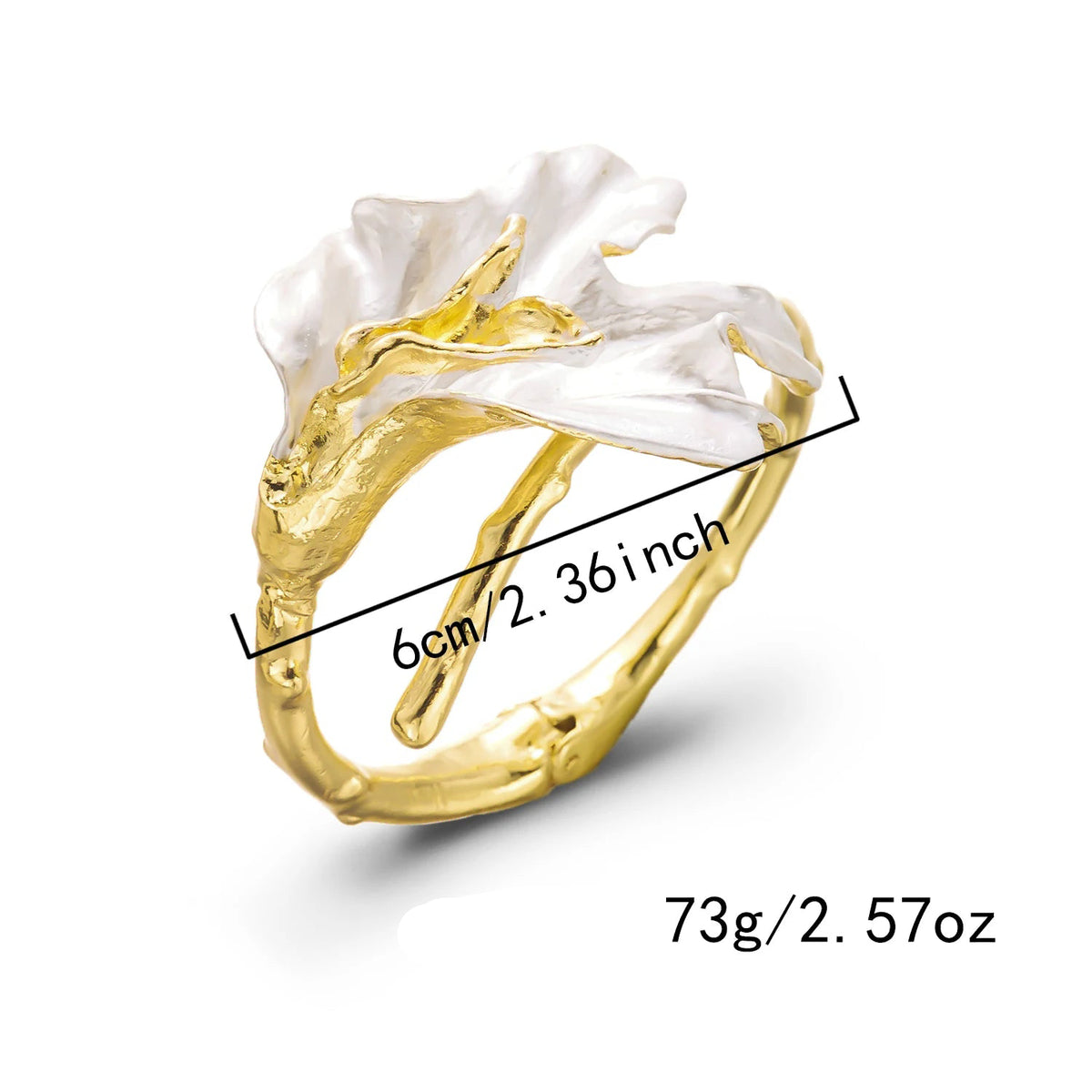 Pulsera con gran flor asimétrica de efecto nacarado blanco
