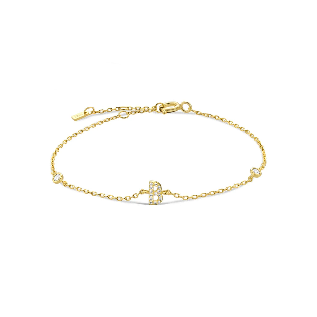 Pulsera con inicial de strass dorado b
