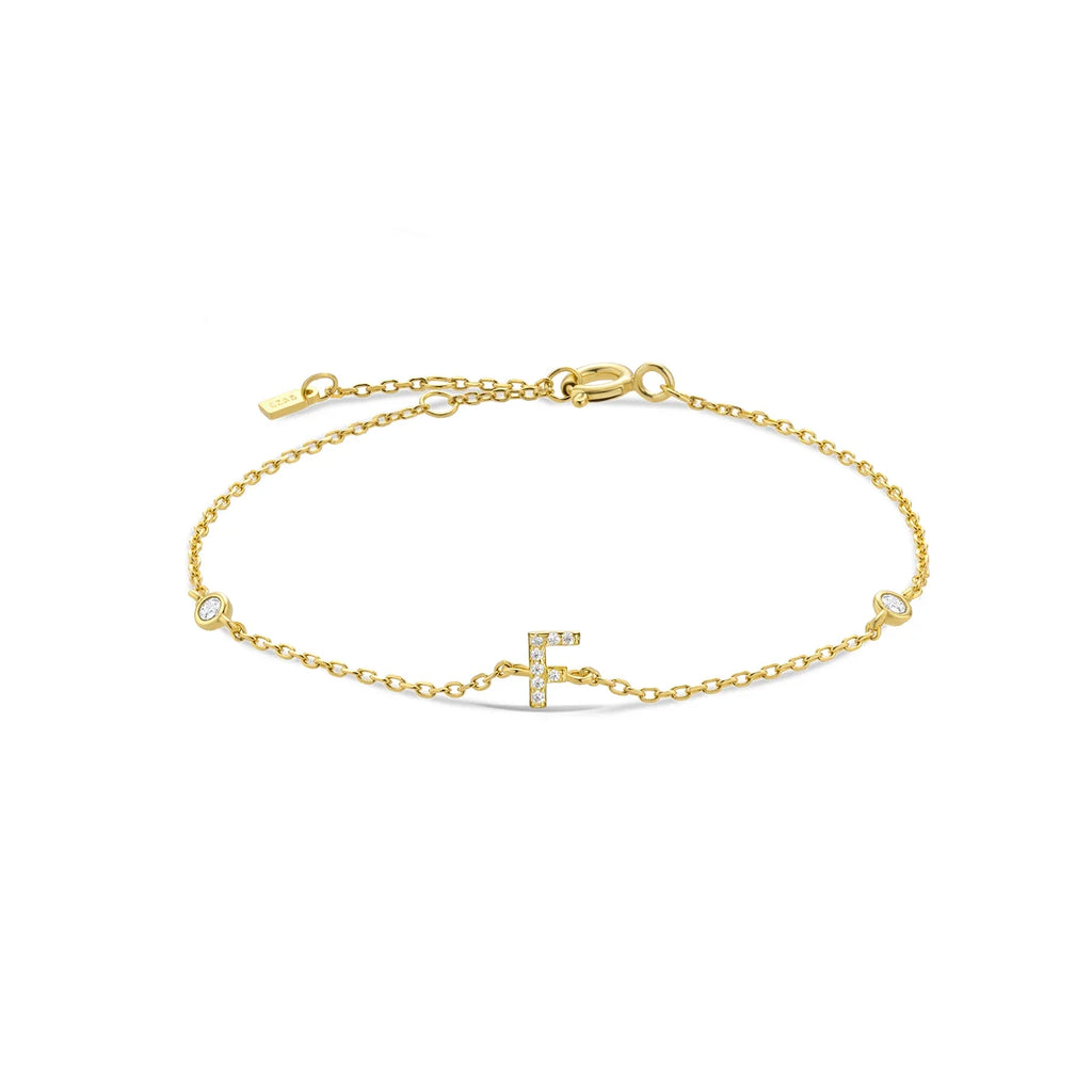 Pulsera con inicial de strass dorado f