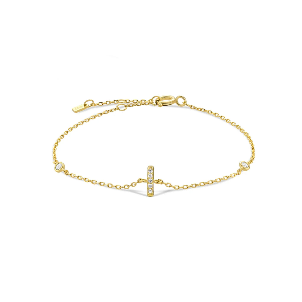 Pulsera con inicial de strass dorado i