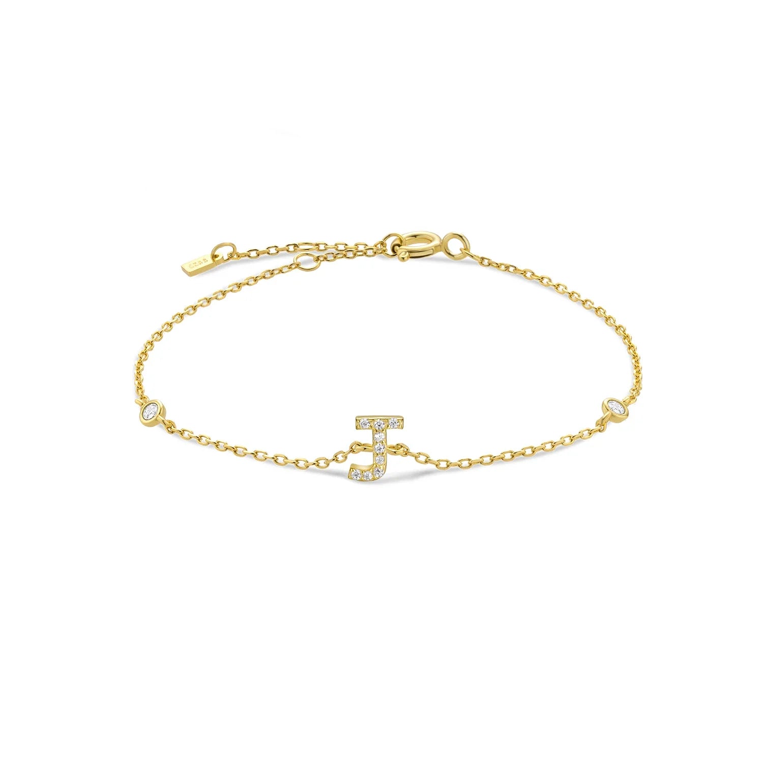 Pulsera con inicial de strass dorado j