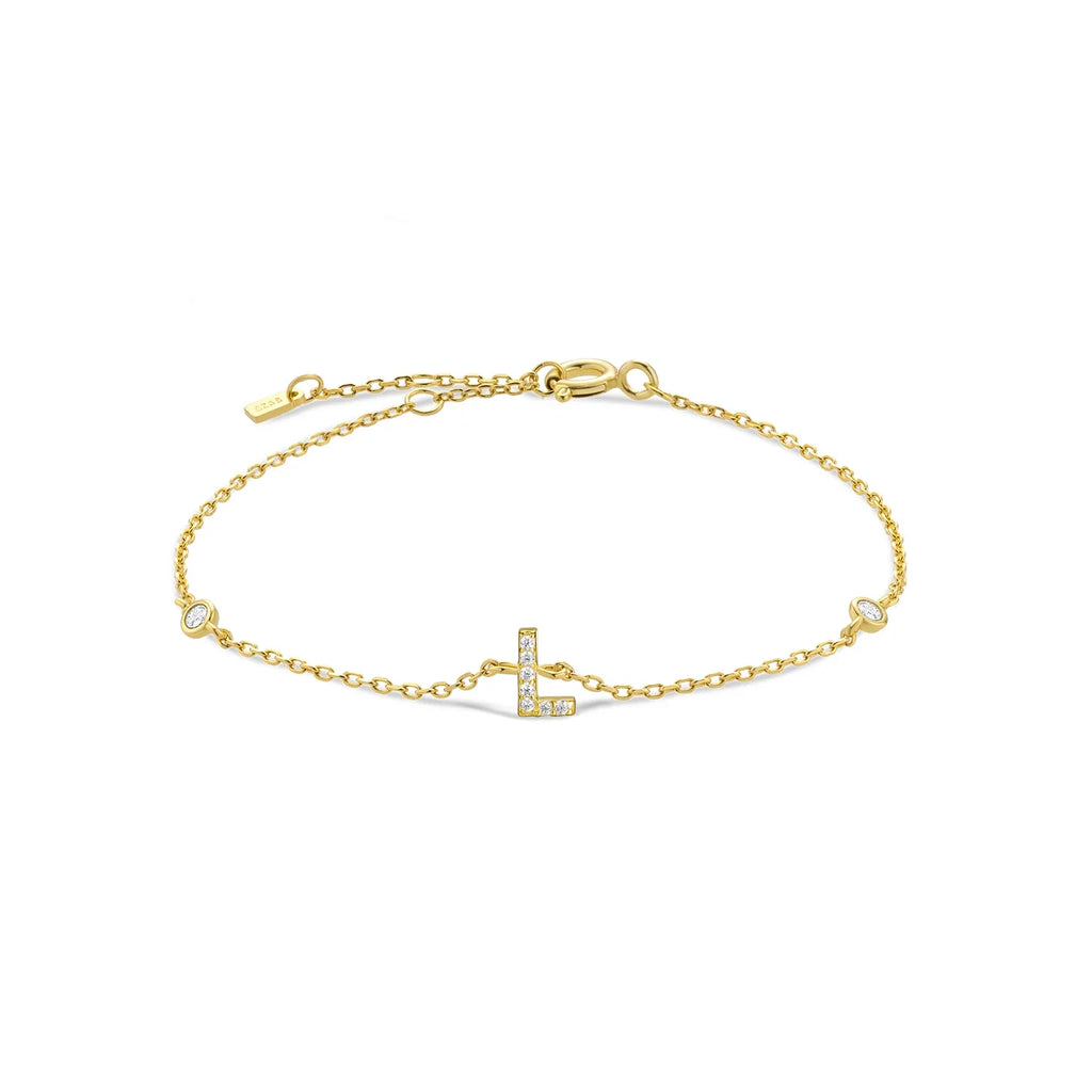 Pulsera con inicial de strass dorado l