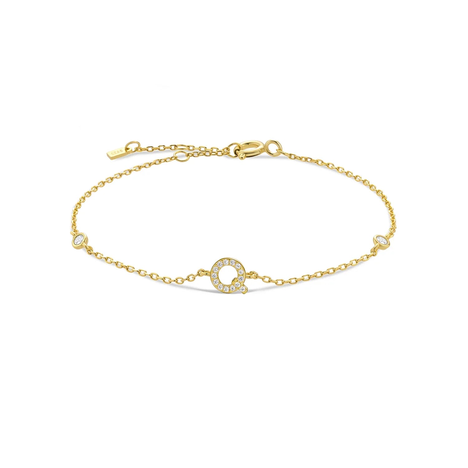 Pulsera con inicial de strass dorado q