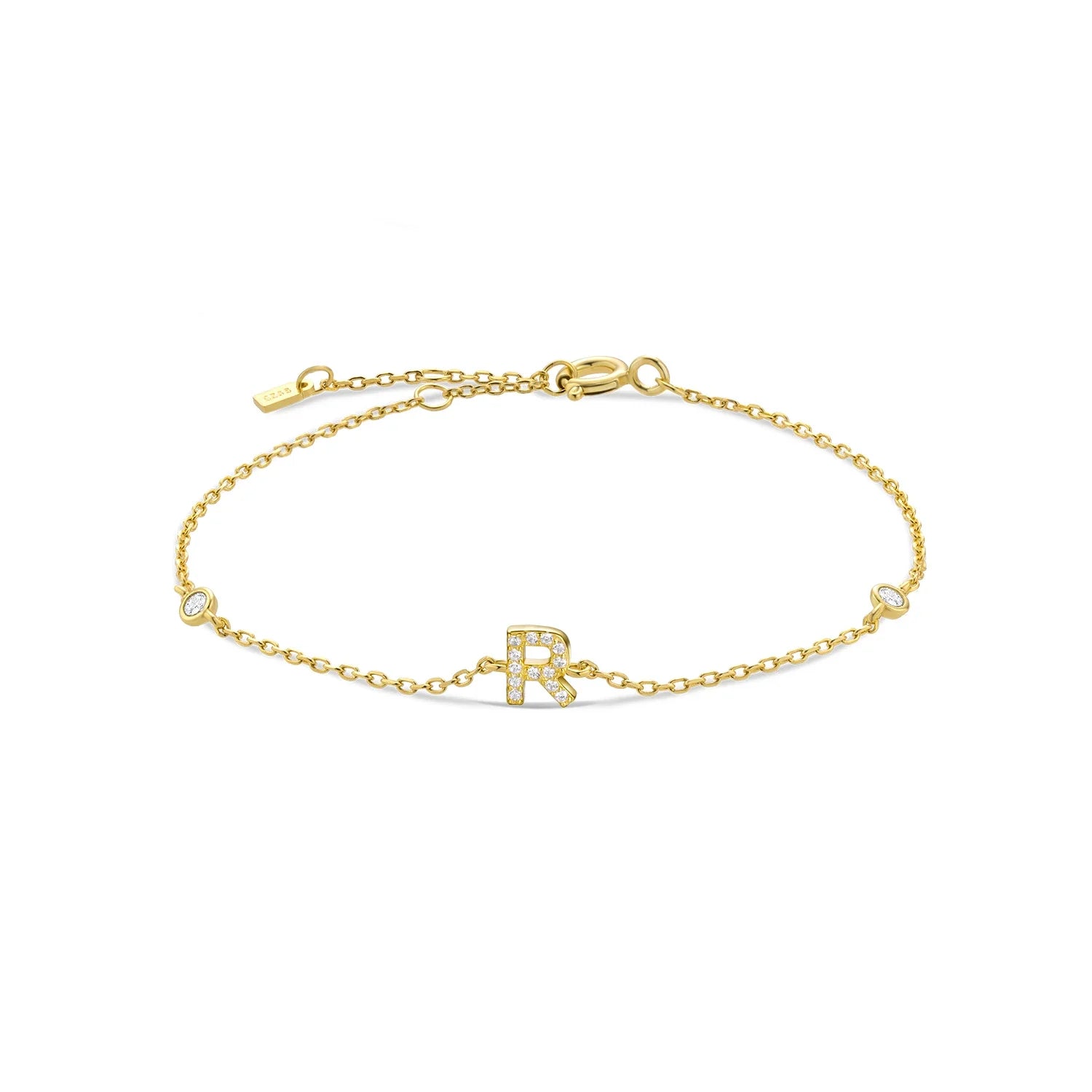 Pulsera con inicial de strass dorado r