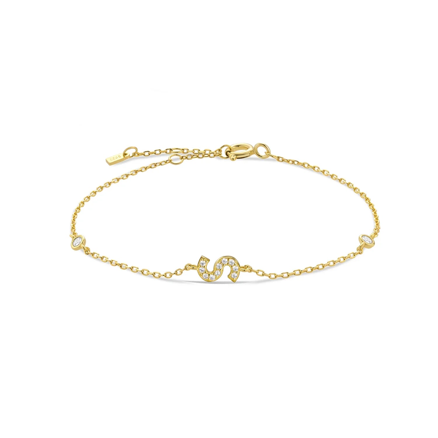 Pulsera con inicial de strass dorado s