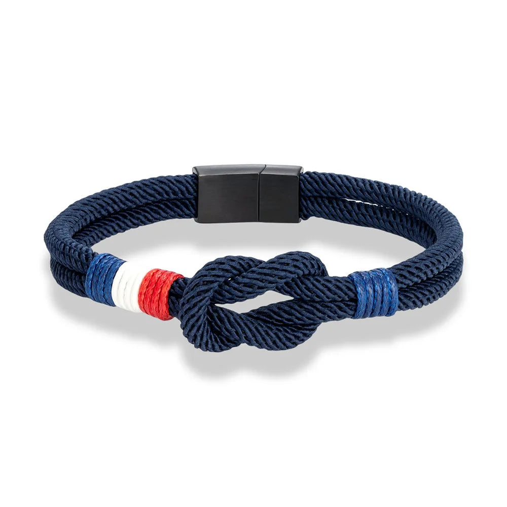 Pulsera anudada de cuerda con la bandera francesa azul marino