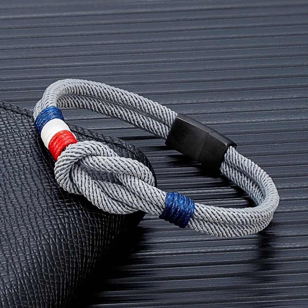 Pulsera con nudo de cuerda gris