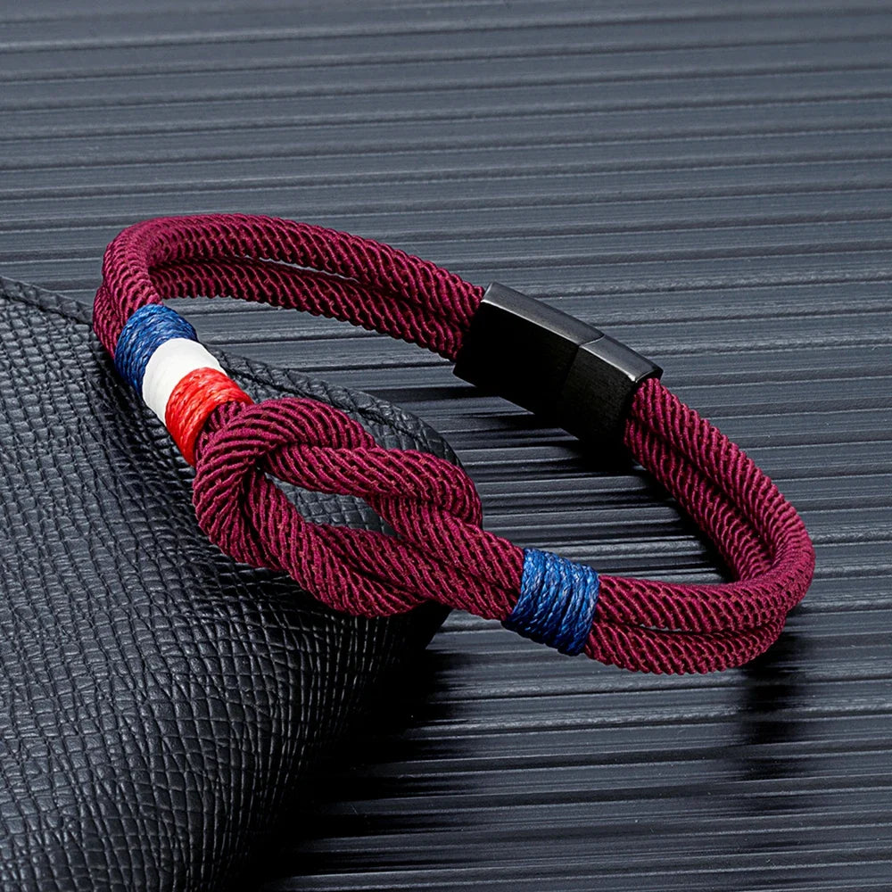 Pulsera con nudo de cuerda burdeos