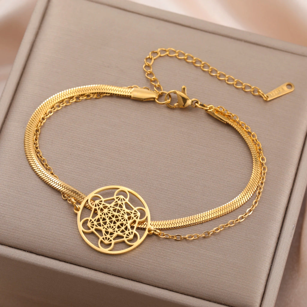 Pulsera con Colgante Cubo de Metatrón oro