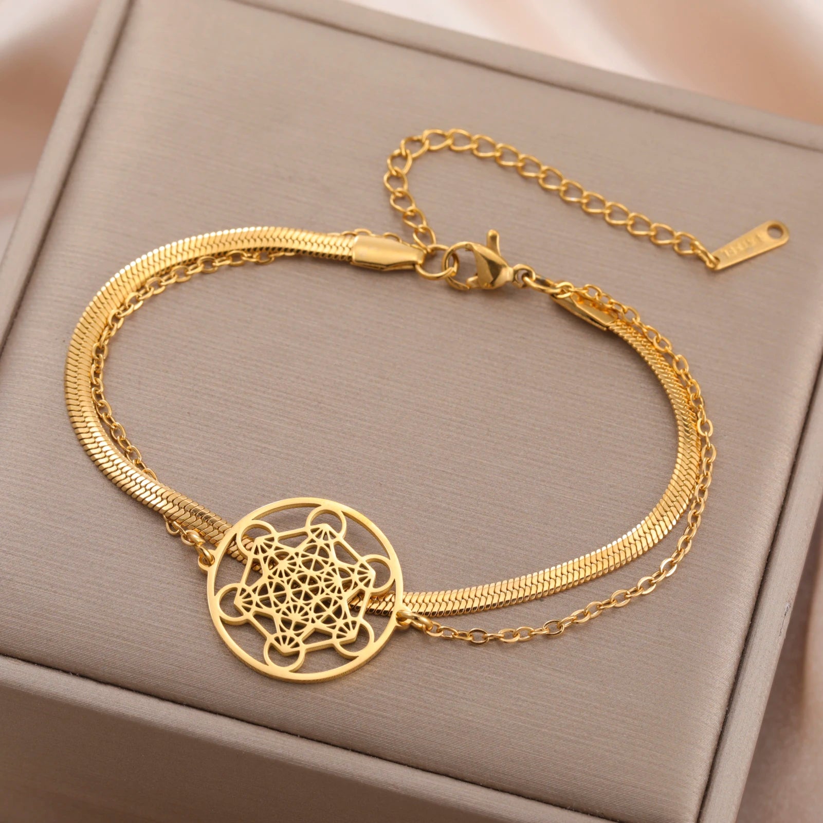 Pulsera con Colgante Cubo de Metatrón oro
