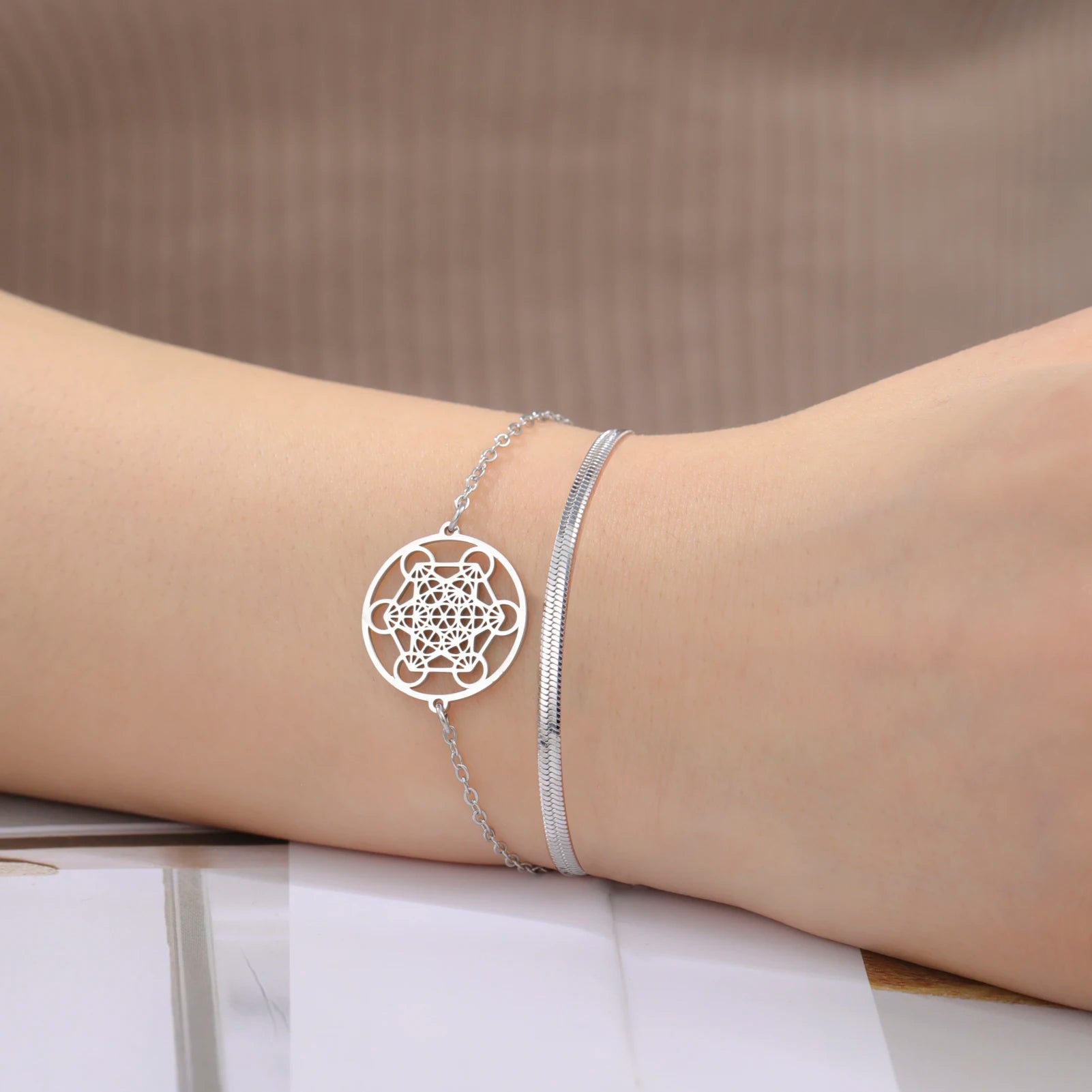 Pulsera con Colgante Cubo de Metatrón plata