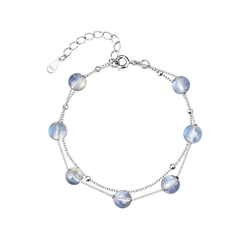 Pulsera con cuentas de piedra luna de reflejos irisados