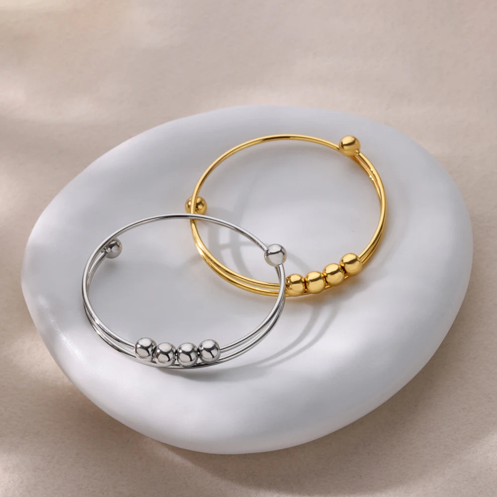 Pulsera con Perlas Giratorias Antiestrés para Hombre o Mujer plata