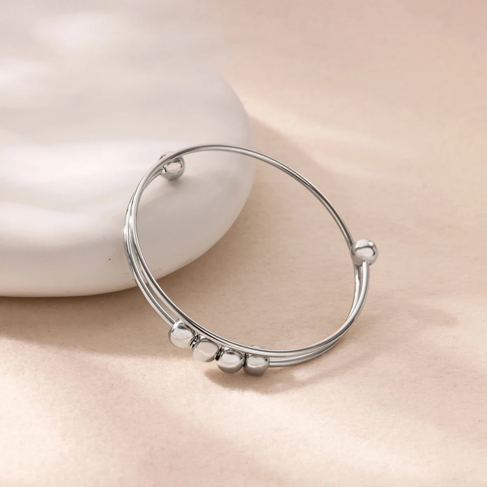 Pulsera con Perlas Giratorias Antiestrés para Hombre o Mujer plata