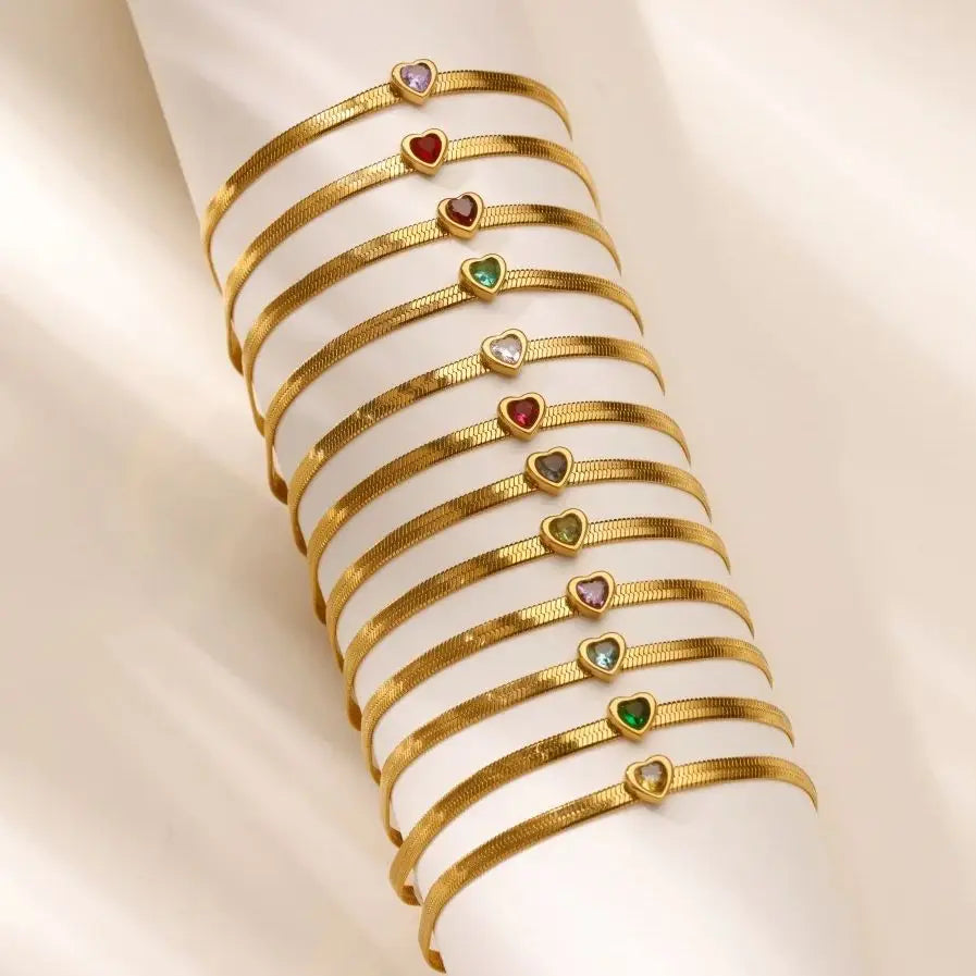Pulsera con piedra de nacimiento en forma de corazón de enero