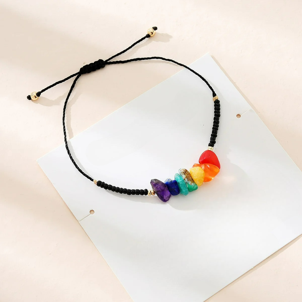 Pulsera con Piedras Naturales 7 Chakras negro