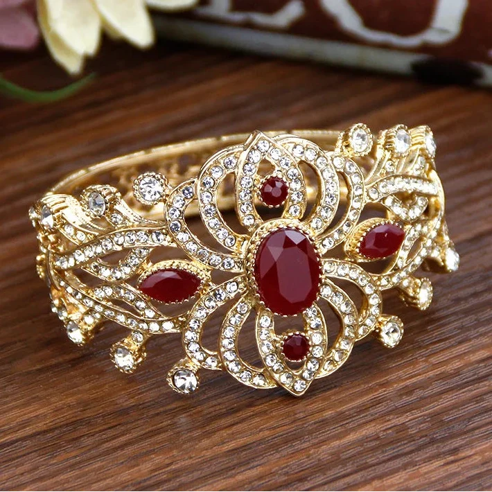 Pulsera con strass y piedras árabe musulmán boda rojo