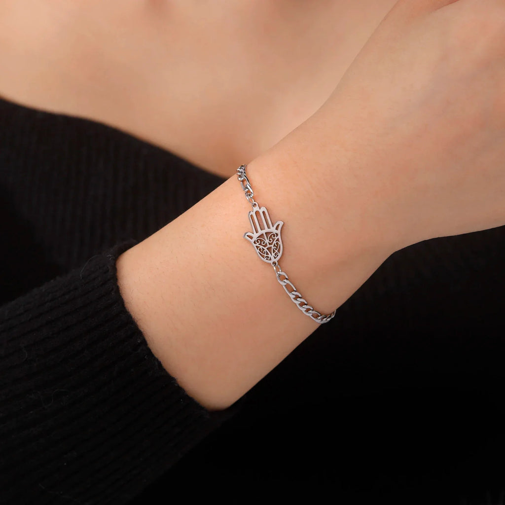 Pulsera con mano de Fatma dorada o plateada árabe plata