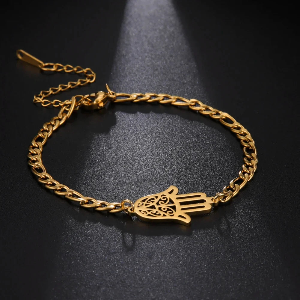 Pulsera con mano de Fatma dorada o plateada árabe oro