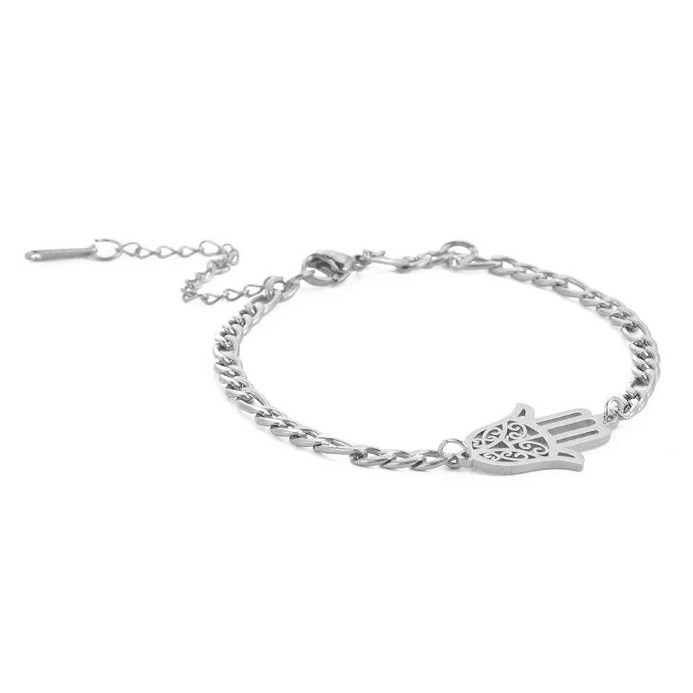 Pulsera con mano de Fatma dorada o plateada árabe plata