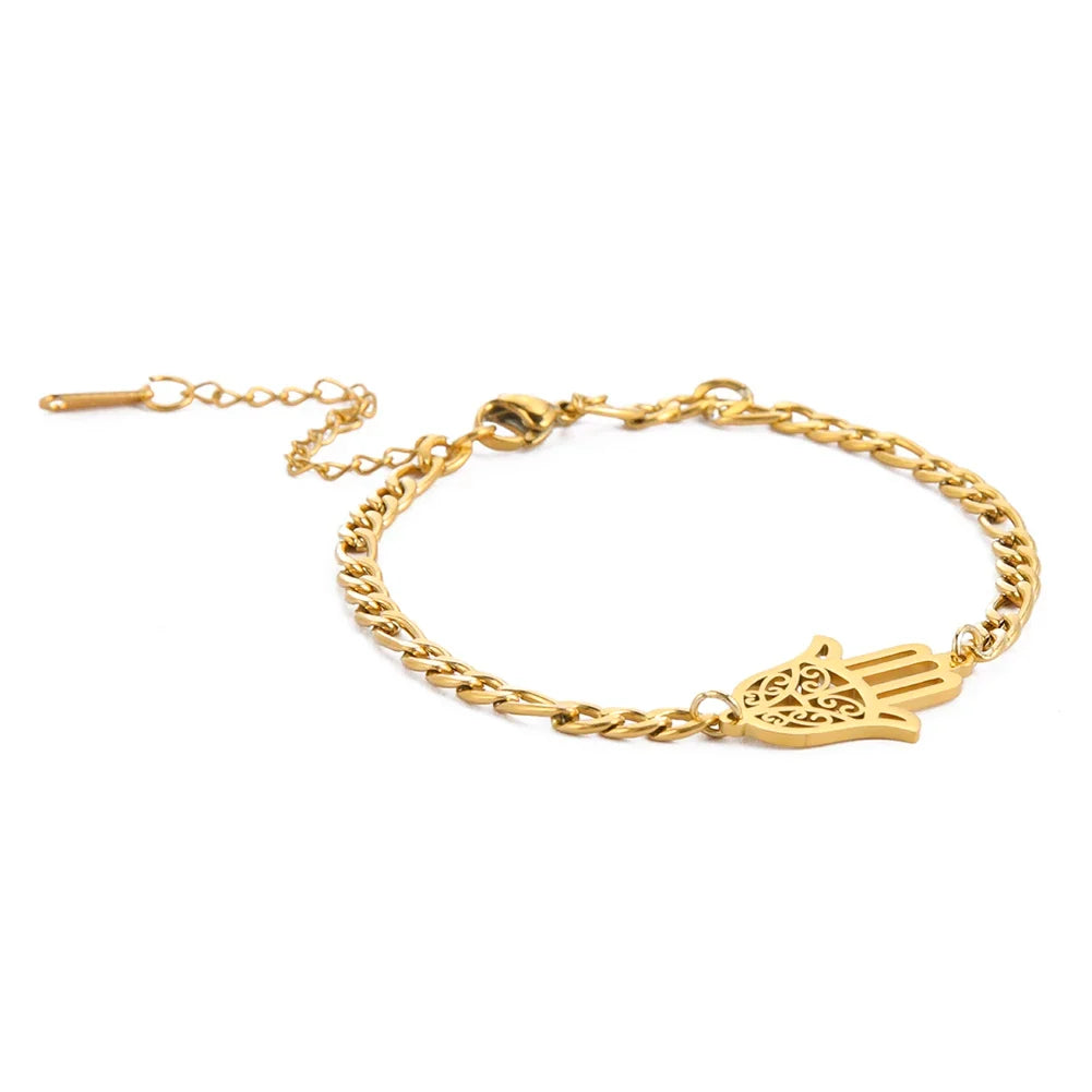 Pulsera con mano de Fatma dorada o plateada árabe oro