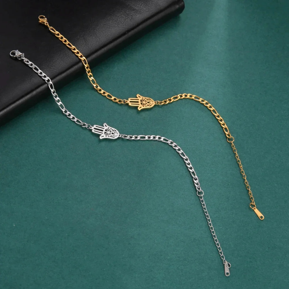 Pulsera con mano de Fatma dorada o plateada árabe 