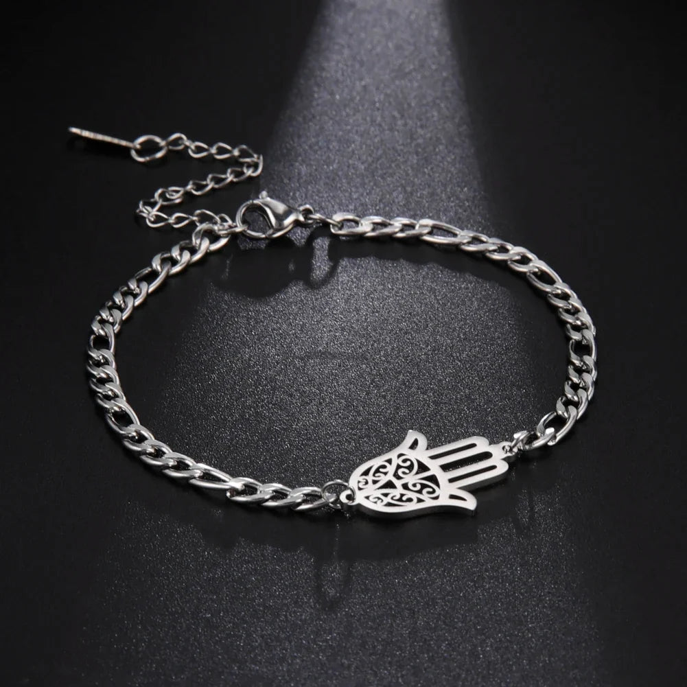 Pulsera con mano de Fatma dorada o plateada árabe plata