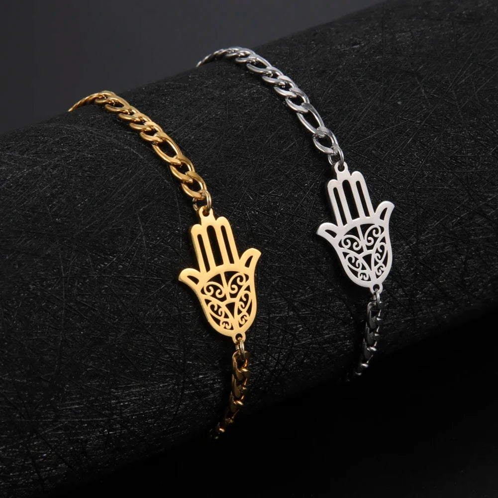Pulsera con mano de Fatma dorada o plateada árabe oro