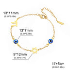 Pulsera con símbolos de protección ojo azul, Chai y la <span data-glossary-id="etoile-de-david">estrella de David</span> oro