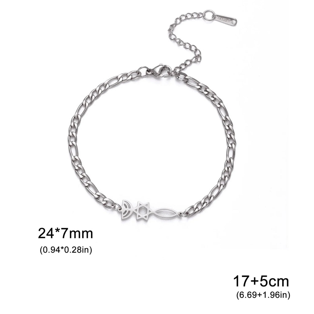 Pulsera con símbolos judíos Menorah y la <span data-glossary-id="etoile-de-david">Estrella de David</span> de plata